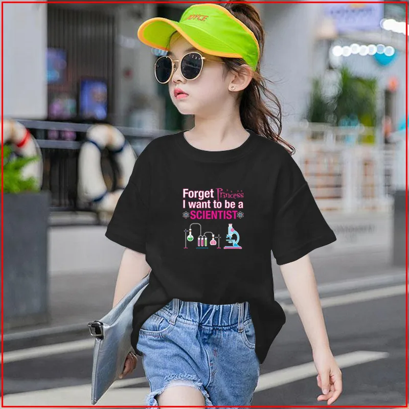 Детская футболка с надписью Forget Princess I Want To Be A Scientist хлопковые детские рубашки