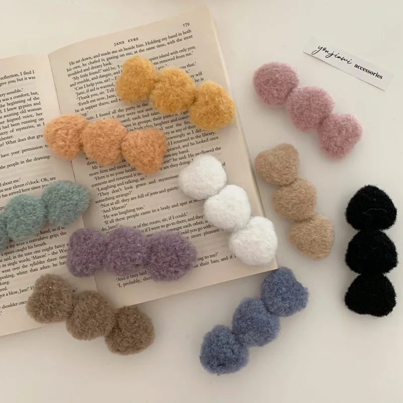 

Korea New Winter Plush Heart Hairpins Candy Color Faux Fur Hair Clip Barrettes Korean Fashion Girls Kids Hair Accessorie