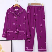 fdfklak floral printed cardigan middle aged home suit loungewear plus size l 3xl 2022 spring new sleepwear pijama female