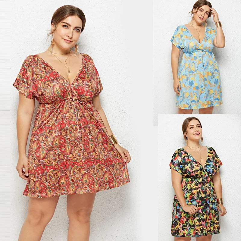 Женское пляжное платье с цветочным принтом Boho летнее сексуальное открытой