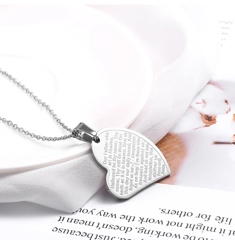 

Jewelry Gold Bible Verse Scripture Necklaces Cross Jesus Christian Stainless Steel Prayer Heart Pendant Necklace for Women