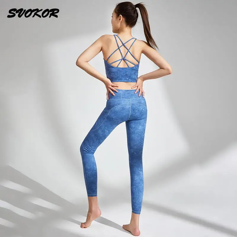 

SVOKOR Women Seamless Sportswear Stretch Gym Sets Hollow Sexy Sports Bra Yoga Set Push Up Leggings Workout Sport Suit