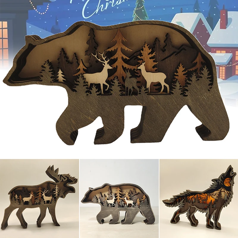 

Деревянные резьбовые изделия с животными, креативное многослойное настольное украшение для дома, гостиной, офиса, украшение