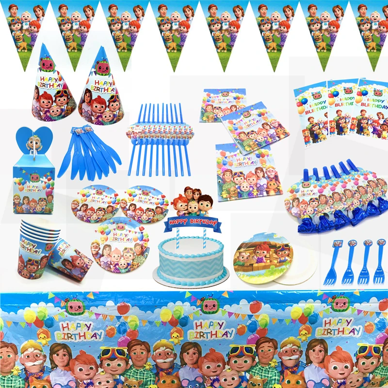 

Cocomelon Theme Party Supplies Party Decoration Birthday Paper Cups Plates Banner Straw Balloons Kids Toys Boy Baby Shower