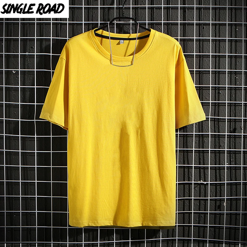 Мужская футболка SingleRoad летняя Однотонная большого размера 2020 Японская уличная