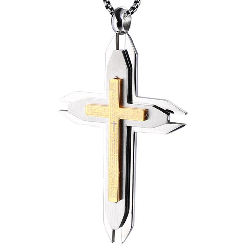 RIR Funk стиль ретро Библейские стихи золото и синий большой крест кулон ожерелье