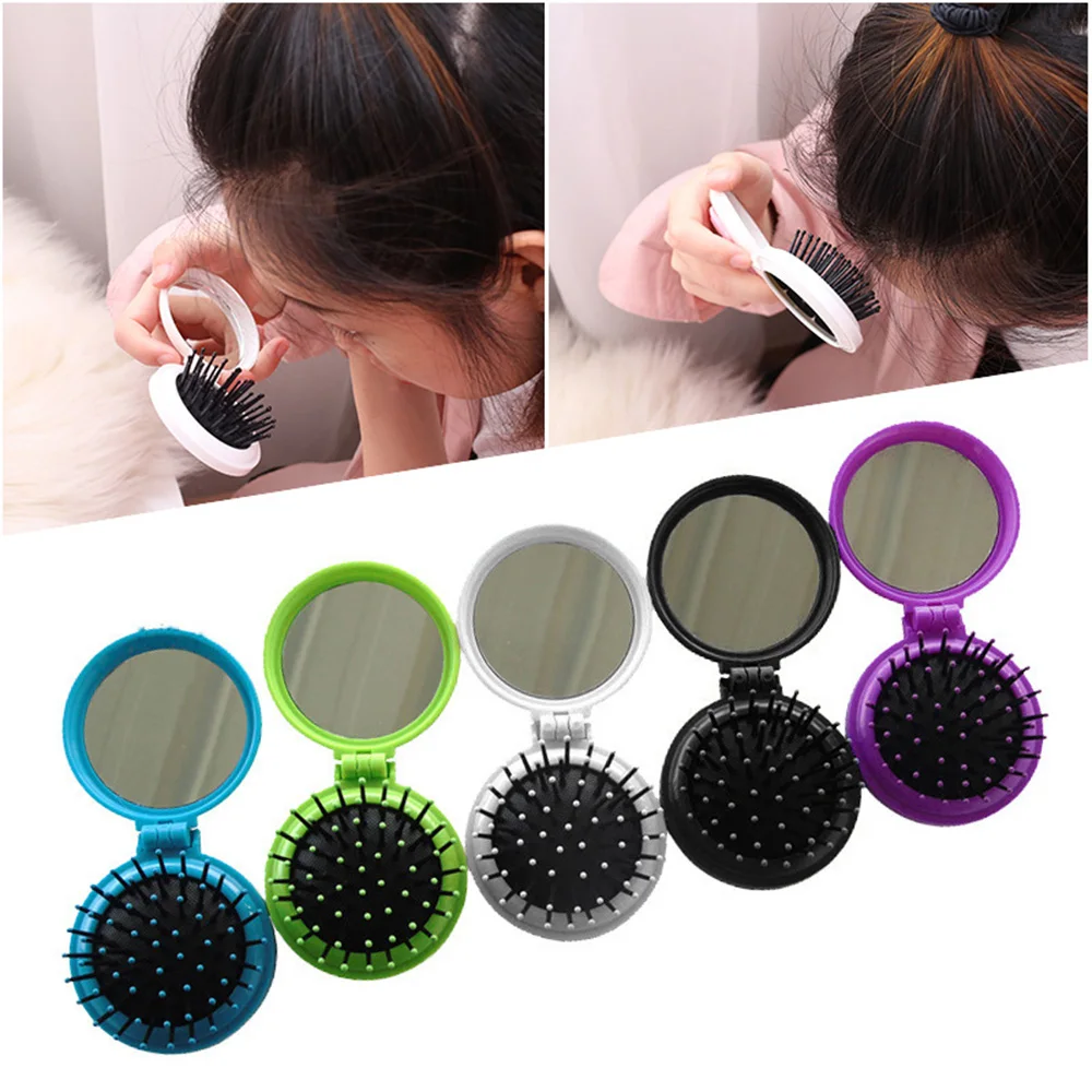 Круглая Складная Расческа с зеркалом портативная щетка для волос путешествий