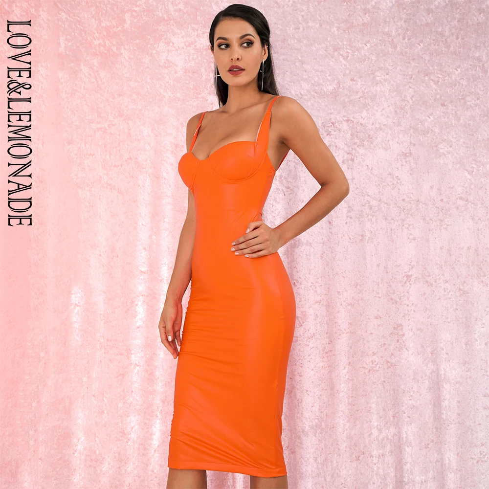 Женское облегающее платье LOVE & LEMONADE ФЛУОРЕСЦЕНТНОЕ оранжевое из эластичного