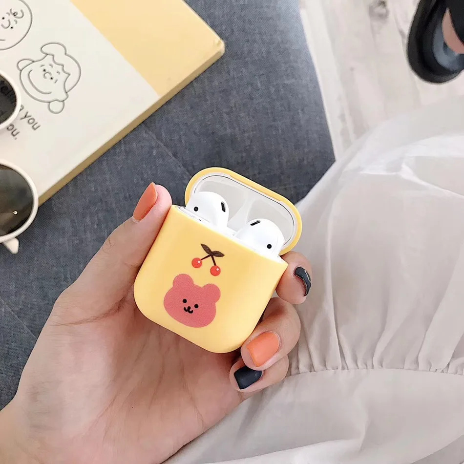 Cherry bear Для AirPods случае 3D мультяшный наушник чехол для Apple Airpods 2 забавные интимные аксессуары защитную крышку с палец кольцо ремень - Цвет: Cherry bear