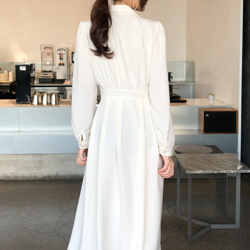 Женское винтажное длинное платье элегантное однотонное белое платье-трапеция с