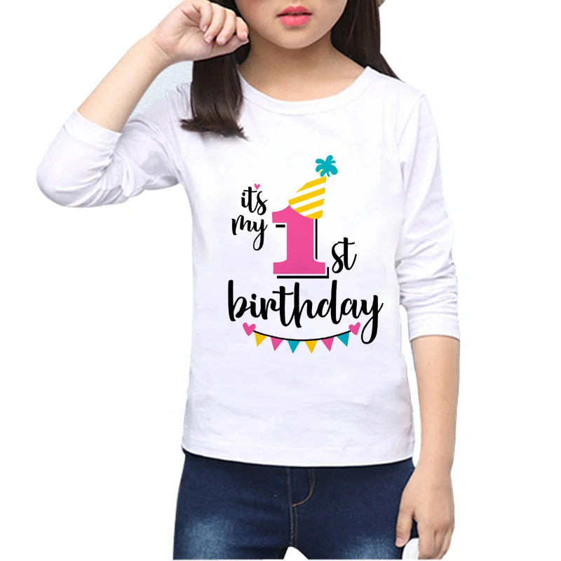 1 Детская футболка с надписью «Happy Birthday» и бантом одежда для мальчиков и девочек детская футболка единорог, подарок на день рождения, для детей от 1 года до 9 лет, Y54-12 - Цвет: 1