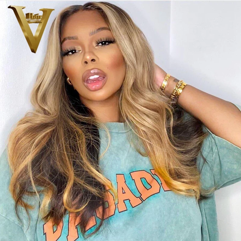 

Honey Blonde Colored Highlight Body Wave Lace Front Wig Brazilian 613 Lace Frontal Wig Human Hair Wigs For Women Pre Plucked