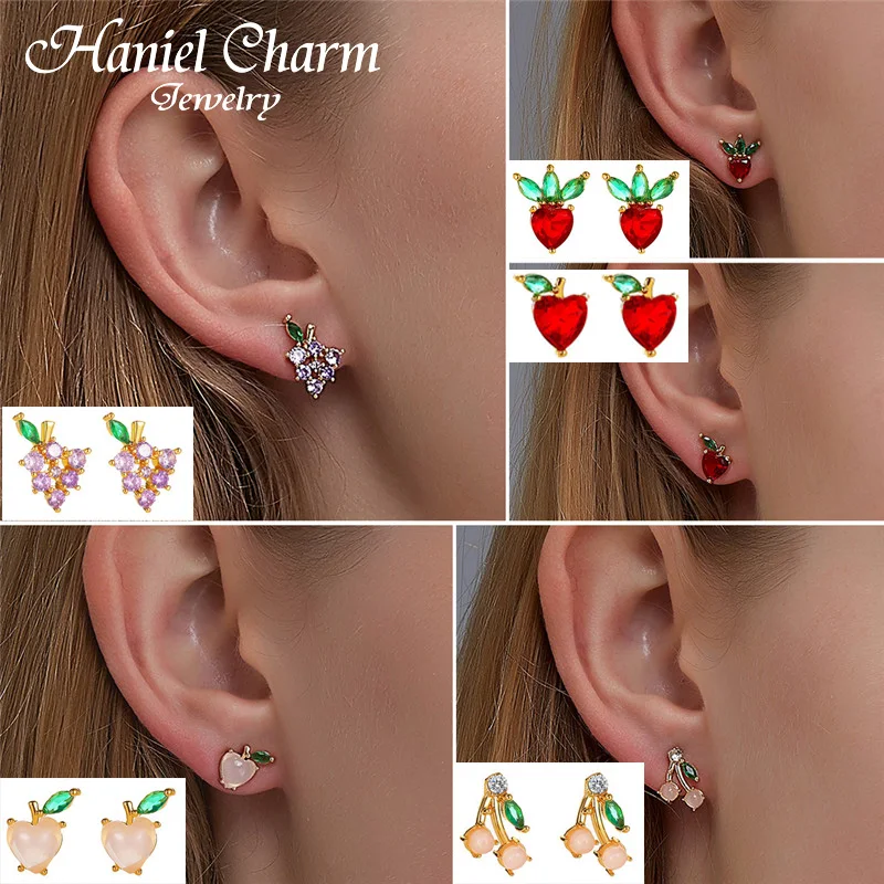 

2021 New Korean Cute Crystal Fruit Drop Earrings For Women Fashion Rhinestone Boucle D'oreille Party Jeweley Gifts hot sale