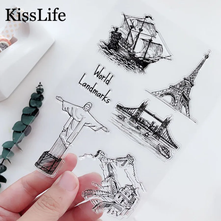 Винтажные прозрачные резиновые штампы с изображением величественной башни