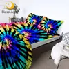 BlessLiving Tie Dye Fitted Sheet 4pcs Rainbow Bed Sheet Set Ink Textured Hippie Boho Flat Sheet Watercolor Modern Mattress Cover 1