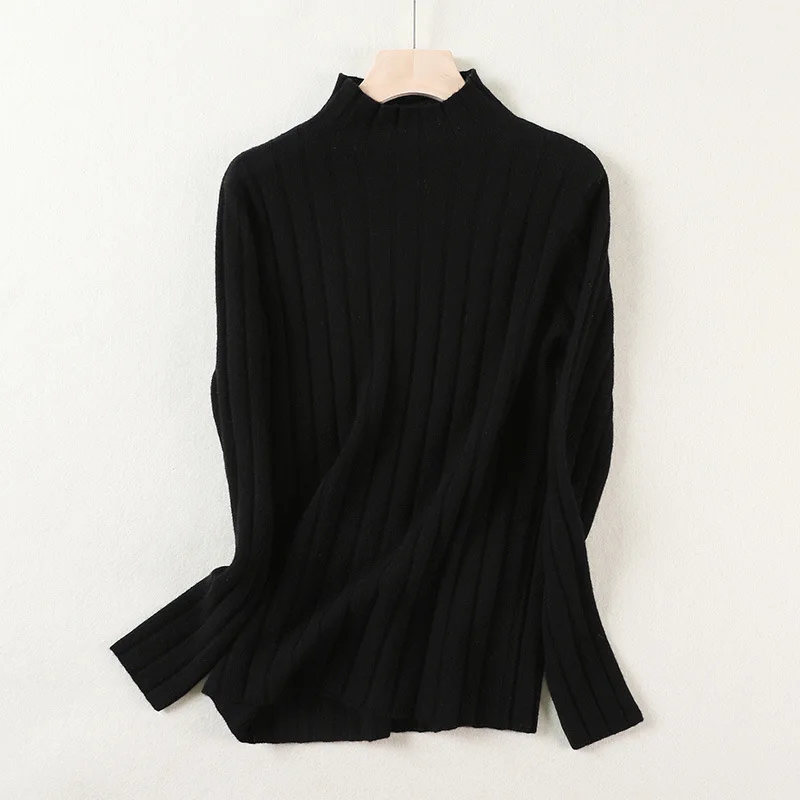 Женская приталенная рубашка из 100% чистой шерсти осенне-зимний Однотонный свитер