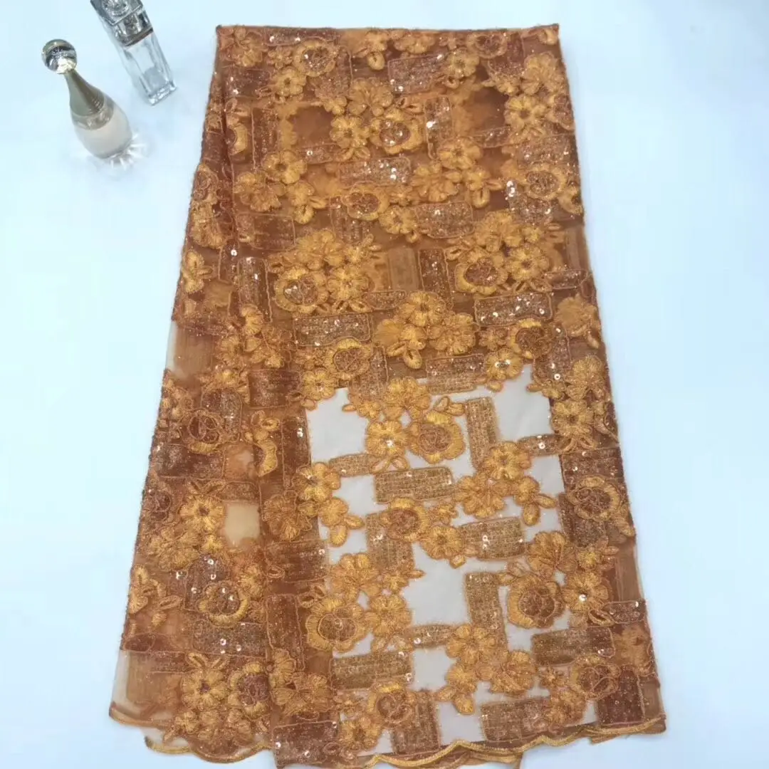 

2020 High Quality African Lace Fabric Organza French Net Embroidery Sequins Tulle Lace Fabric For Nigerian Party Dress FJ3282