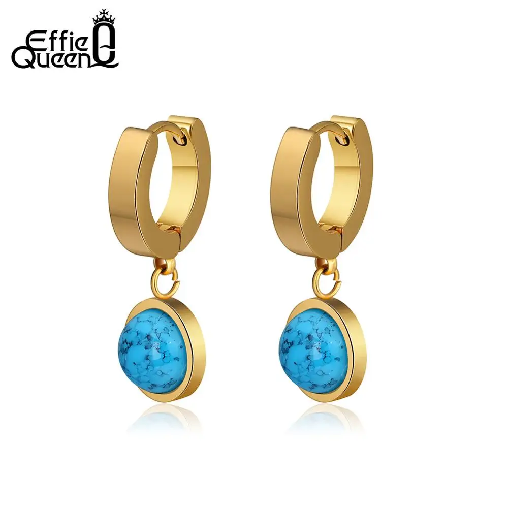 Effie queen серьги-кольца 316L из нержавеющей стали материал белый красный голубая серьга женские ювелирные изделия Имитация натурального камня DGTE130