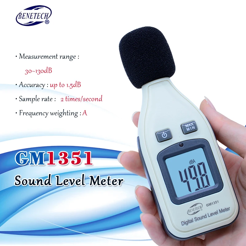 Цифровой измеритель уровня звука BENETECH GM1351 децибельный логгер-тестер 30-130dB Тестер