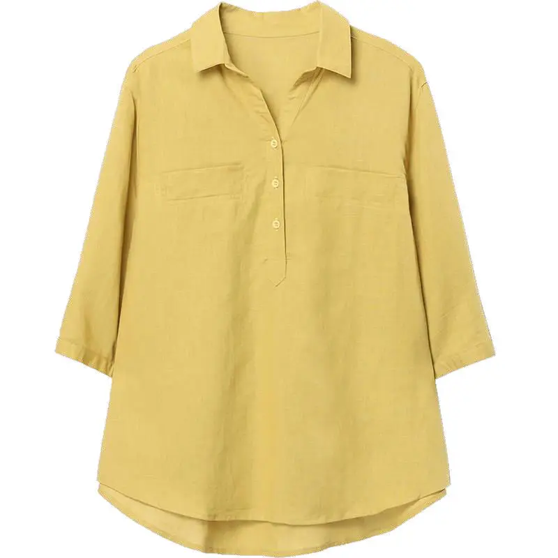 

New 2021 Summer Women Cotton Linen Loose Long Shirt Blouse Top Fashion Femme Casual Plus Size Clothing Blouses Shirts Tops