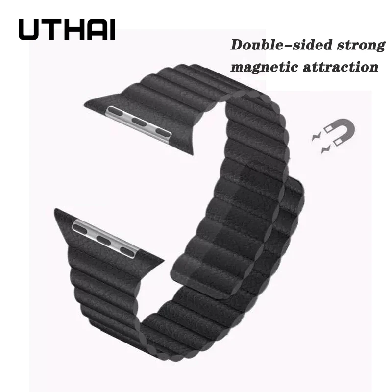 

UTHAI B09 Leather loop strap watchband For iWatch 3/2/1 38mm 42mm Magnetic loop For Apple Watch band 40mm 44mm For iWatch 4/5