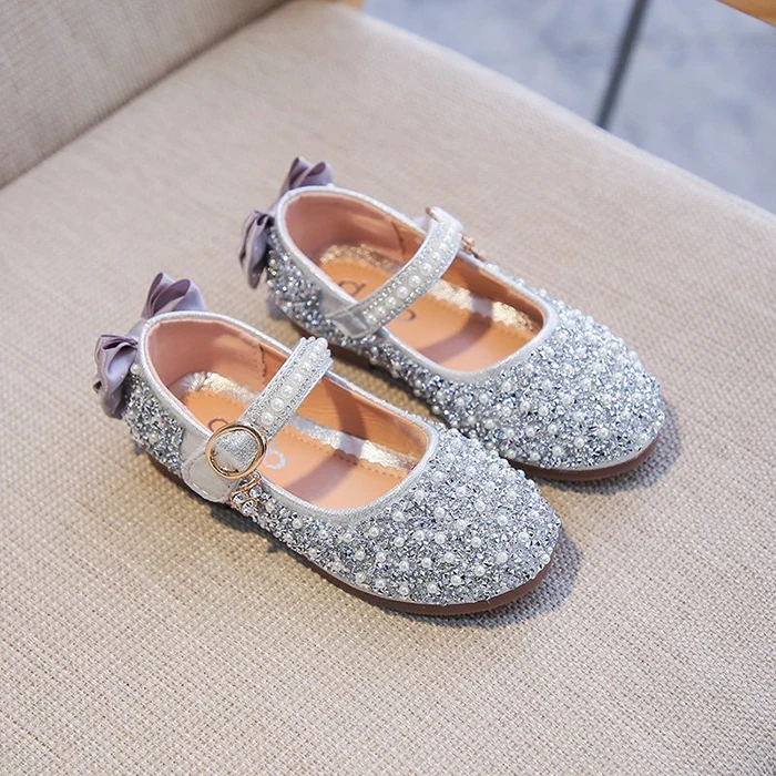 

2022 Spring Girls Shoes Bling Wedding Shoes For Kids Flats Silver Pricess Shoes Toddlers Girls Flats Anti-Slippery Child 1-6y