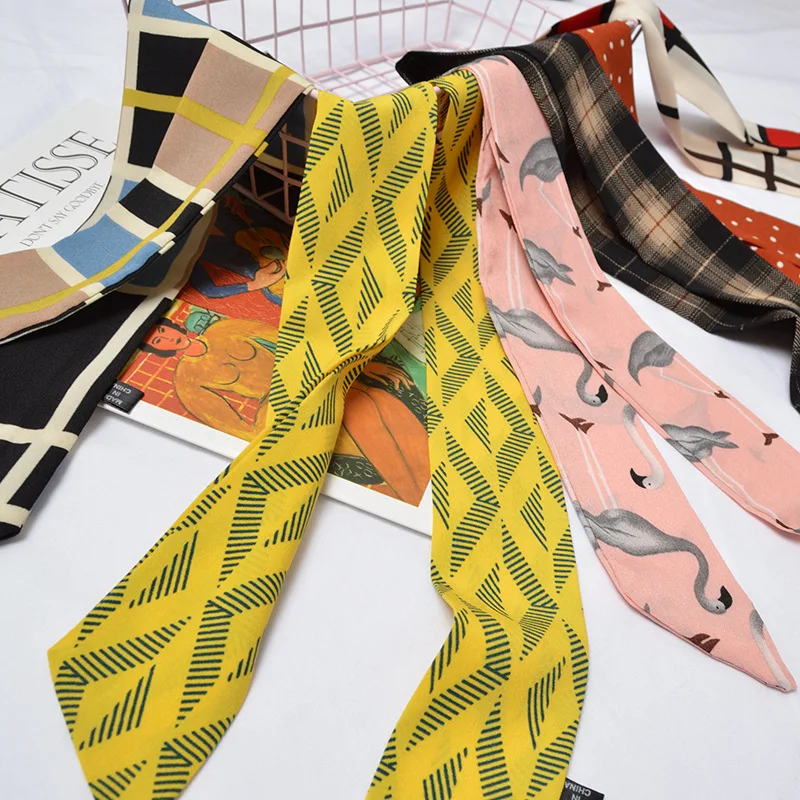 90*5 см женский шелковый шарф с ручками элегантная маленькая лента для волос атлас