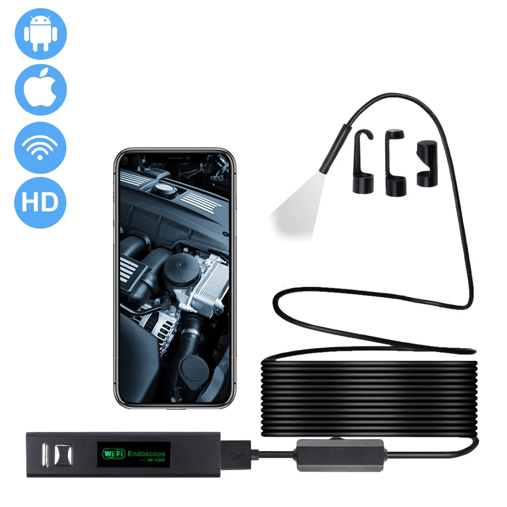 

1200P Endoscope Camera Wifi Wireless Waterproof Inspection Camera Mini 8mm Adjustable LED Borescope Camera For Android IOS