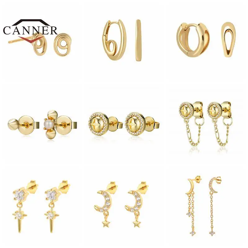 

CANNER Simple Fashion Gold Color Piercing Cartilage Earring Small Zircon Drop Stud Cuff Hoop Earrings for Women Jewelry Gifts