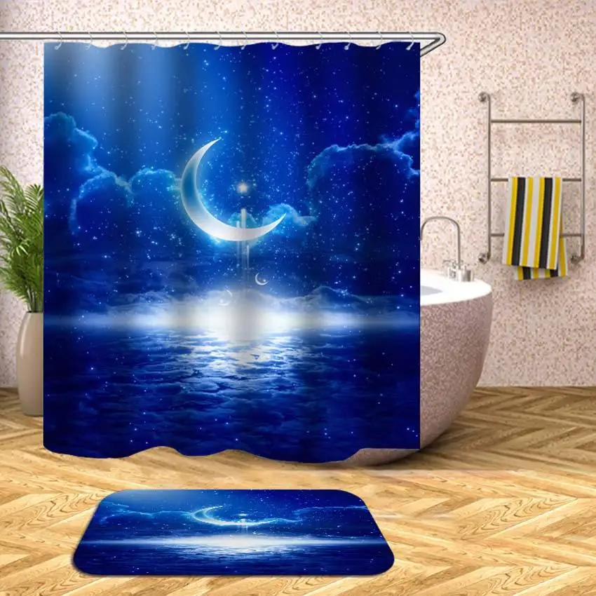 

35Universe Shower Curtain Starry Sky Planet Waterproof Bath Curtains for Bathroom Bathtub Bathing Cover Large Wide 12pcs Hooks
