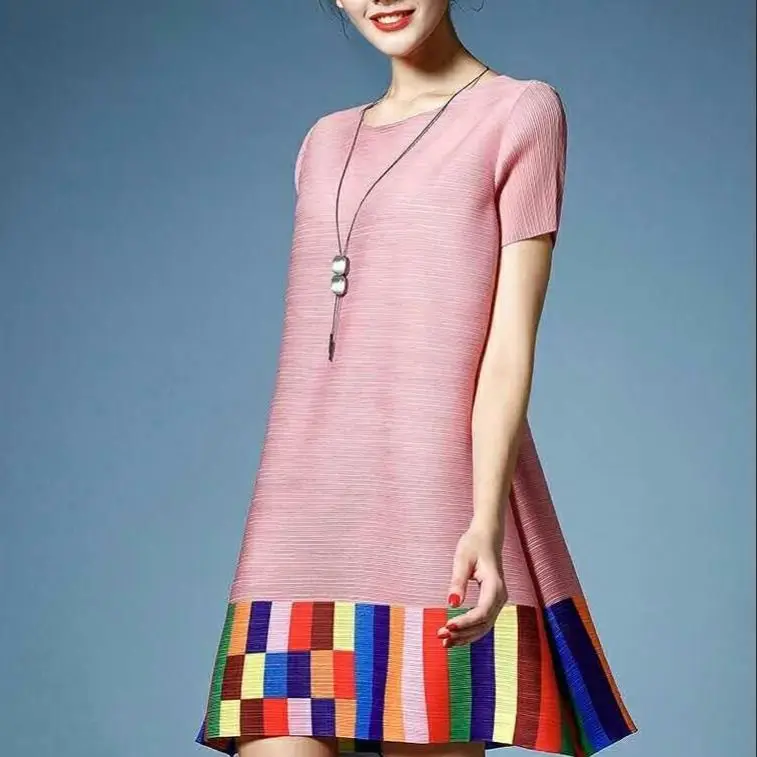 

A Word Skirt Summer Fashion Colours Round Collar Fold New Easing Brim Minus Age Show Thin Dress