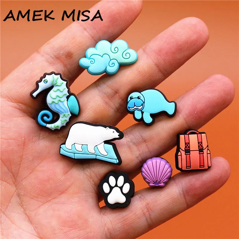 Cute Animals Shoe Charms Accessories Seahorse Polar Bear Footprint Shell Shoe Buckle Decorations fit Kids X-mas Party Gifts U277