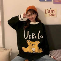 Female Sweater Japanese Pullover Loose Round Neck Retro Bear Autumn New Casual Shirt Womens Winter Sweaters 2021 Flat Knitted