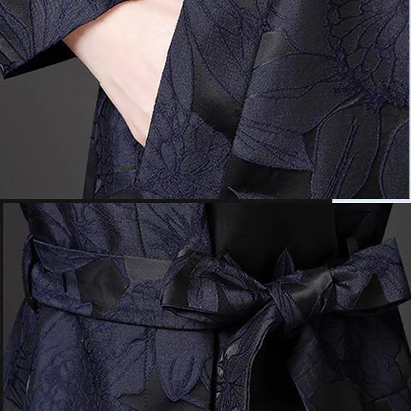 

2021 Spring Coat Womens Flower High Waisted Trench Coat , Long Overcoat for Women , Woman Jacket Plus size5xl Autumn Clothes