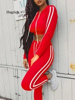 casual 2 piece set tracksuit women side striped hoodies cropped tops and pants jogger two piece outfits chandal mujer