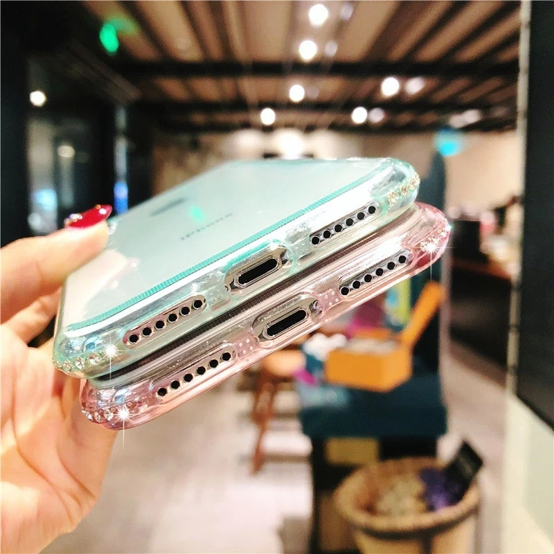 Блестящий чехол для iphone 6 6S Plus 7 8 plus 11promax прозрачный силиконовый со стразами XS Max XR X