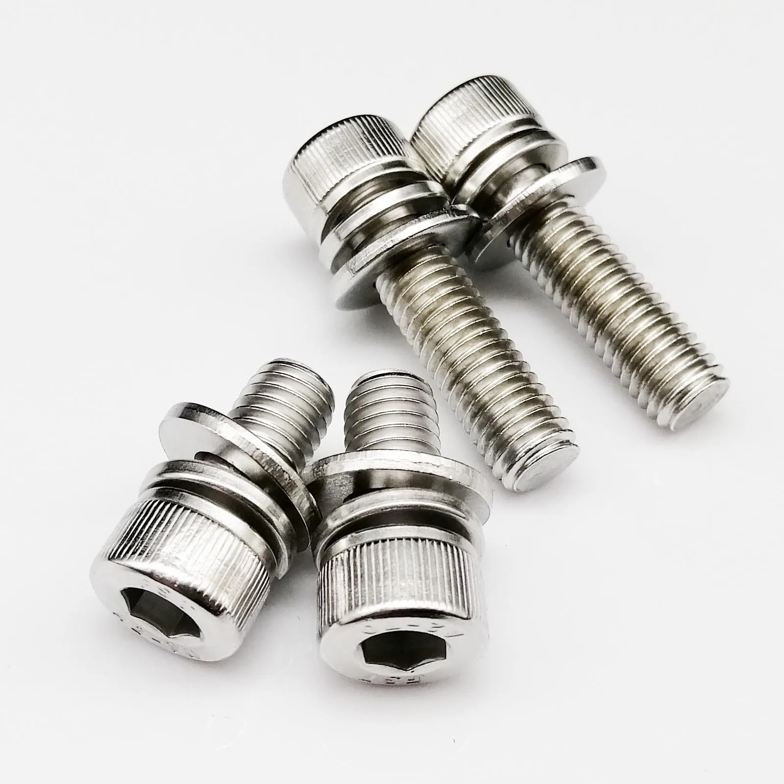 M2 M2.5 M3 M4 M5 M6 M8 M10 M12 304 Stainless Steel Hexagon Hex Socket Cap Head SEM Screw Flat Washer Spring Gasket Assemble Bolt - купить по
