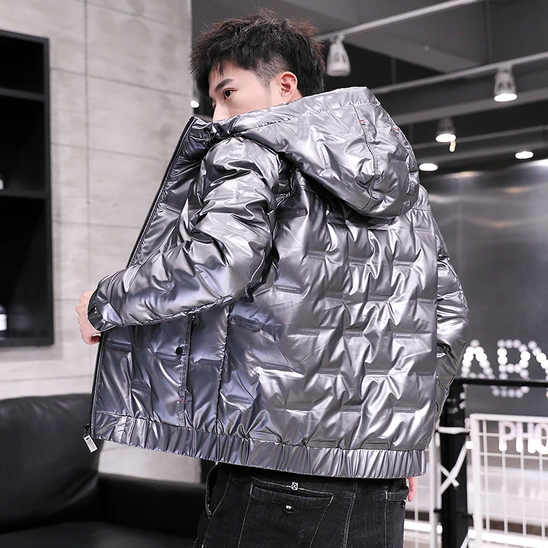 

2021 new men's winter short white duck down down jacket men's explosive shiny Korean style trendy handsome jacket mens jacket