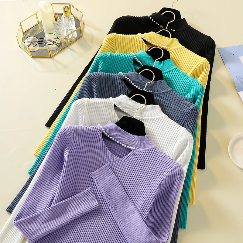 Женский свитер с круглым вырезом Heliar однотонный облегающий вязаный отделкой