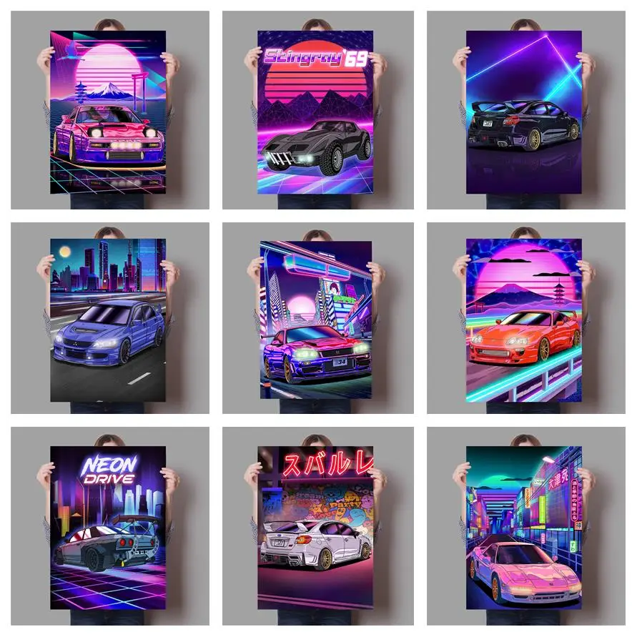 Nissan GTR R34 неоновый ночной автомобиль плакат WRX неоновая уличная Картина на холсте