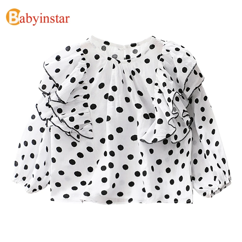 Детская блузка в горошек с оборками для девочек|Блузки и рубашки| |