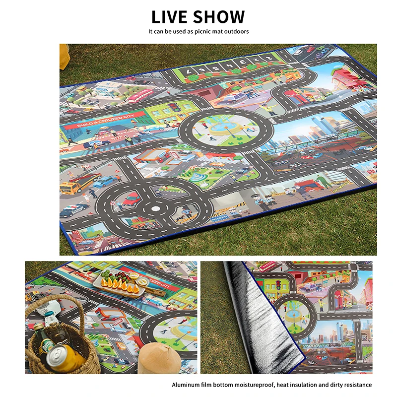 

130*100cm Large City Traffic Play Mat Collapsible Play Blanket Pad Rug Multifunctional Picnic Mat Play Game Indoor Outdoor Mat