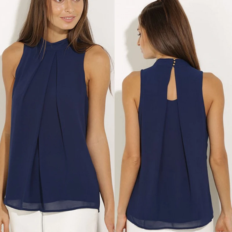Женская шифоновая блузка без рукавов Пляжная Летняя Открытая спина элегантные