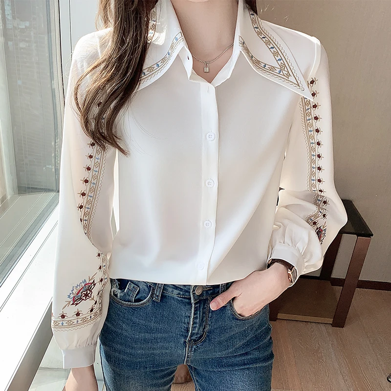 

Vogue elegant embroidery ladies shirts Women's Blouses New Spring Autumn Long Sleeve Shirts Tops Blusas Mujer