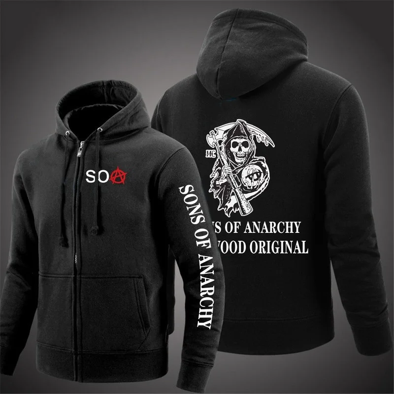 

2021 NEW Men's Cotton SOA Tops Sons of Anarchy Zipper jackets SAMCRO Unisex Hip Hop Sweatshirts Sport High street Hoodies