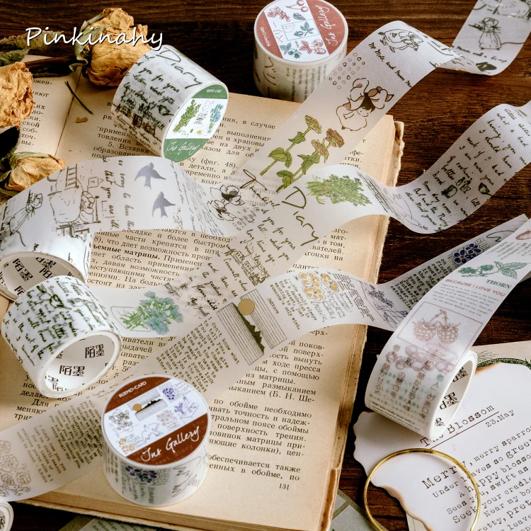 Винтажная Цветочная декоративная печать васи лента маскирующая травянистые