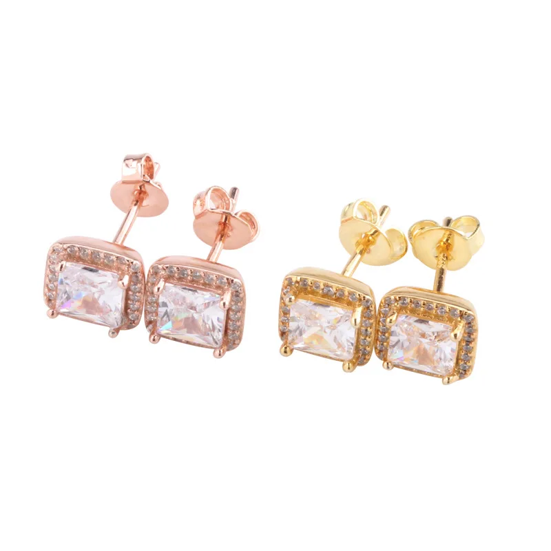 

Original S925 Sterling Silver Pan Earring New Charm Square White Ear Nail For Women Wedding Gift Fashion Jewelry