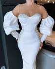 Женское длинное вечернее платье, приталенное белое платье-русалка, с бисером, с длинным рукавом, для вечевечерние, большие размеры, 2021