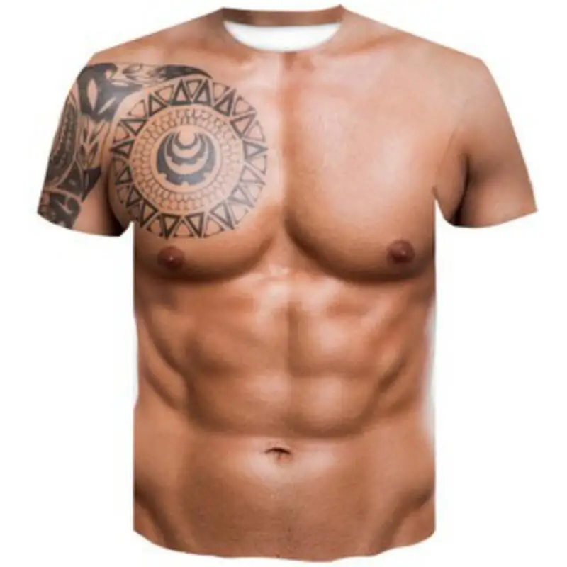 

Camiseta de Hombre estampado muscular 3D para hombre y mujer, camiseta manga corta con cuello redondo, informal