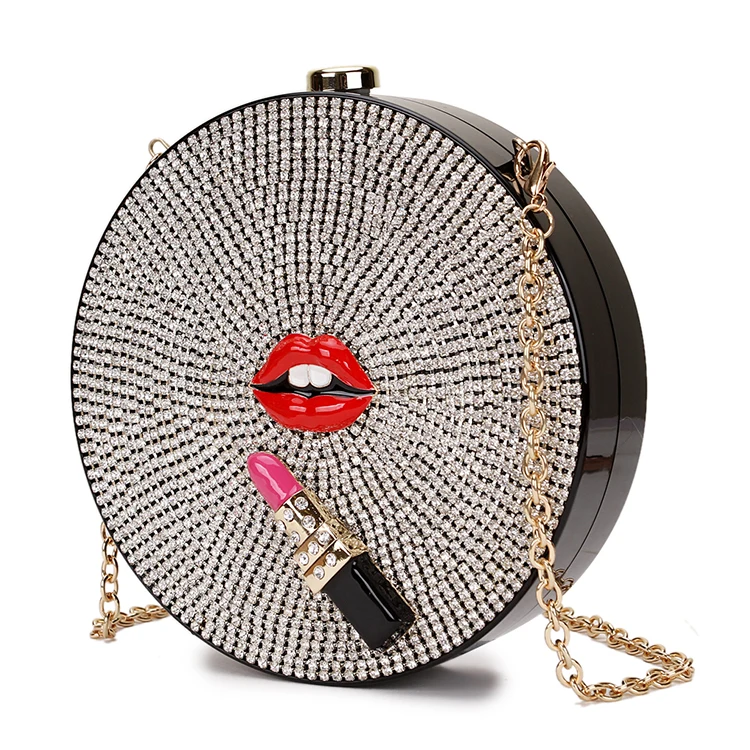 Роскошная акриловая вечерняя вечерние клатч со стразами и губной помадой для